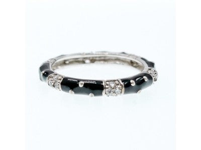 925 Sterling Silver Black Enamel & CZ Band Ring Size 11