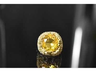 925 Sterling Silver Yellow Alpanite & CZ Ring Size 8 Turkey
