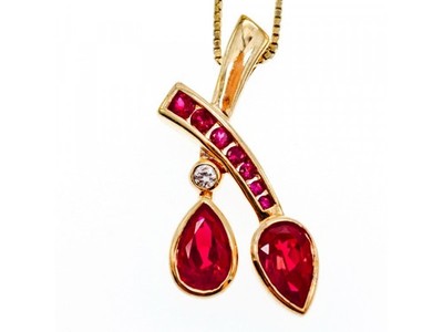 925 Sterling Silver Gold Plated Rubellite & CZ Chain With Pendant