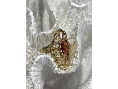 925 Sterling Silver Gold Plated Almandine Openwork Ring Size 9