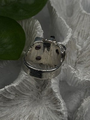 Unique Design Vintage 925 Sterling Silver Amethyst & Onyx & Peridot Ring Size 7