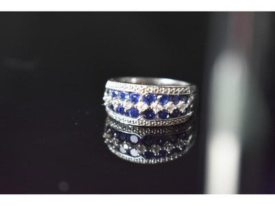 925 Sterling Silver London Blue & White Topaz Ring Size 6.5