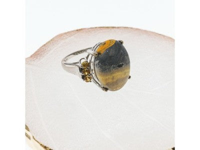 925 Sterling Silver Jasper & Citrine Ring Size 8