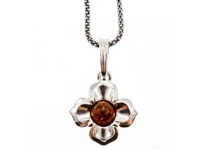 925 Sterling Silver Amber "Flower" Chain with Pendant