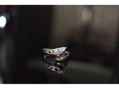 925 Sterling Silver Topaz, Amethyst & Peridot Ring Size 7