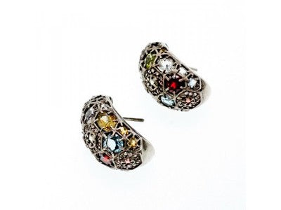 925 Sterling Silver Multi Gemstones Stud Earrings