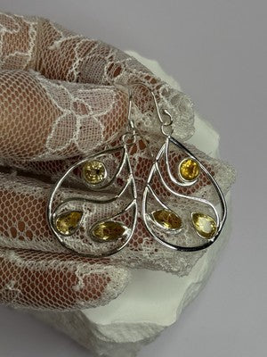 925 Sterling Silver Citrine Earrings Length 1.8 Inch