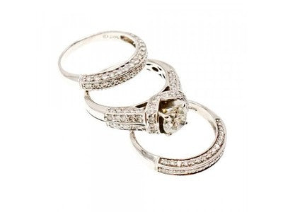 14K White Gold Diamonds Exclusive Triple Ring Size 7.25