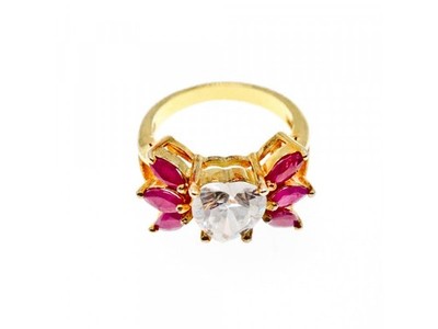 925 Sterling Silver Gold Plated Spinel & CZ "Heart" Ring Size 5.5