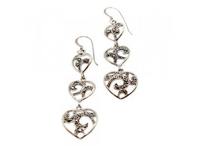 925 Sterling Silver Marcasites "Hearts" Earrings