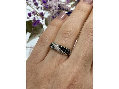 925 Sterling Silver Black & White Tourmaline "Yin Yang" Ring Size 6.5
