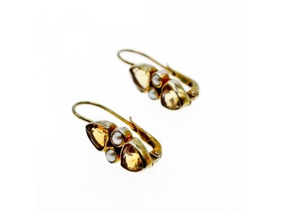 925 Sterling Silver Gold Plated Heliodor & Pearls Earrings