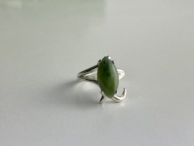 925 Sterling Silver Green Nephrite Ring Size 6.5