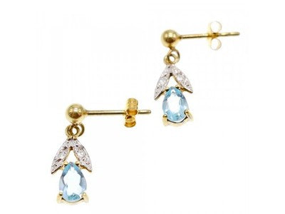 18K Yellow Gold Blue Topaz & Diamonds Earrings