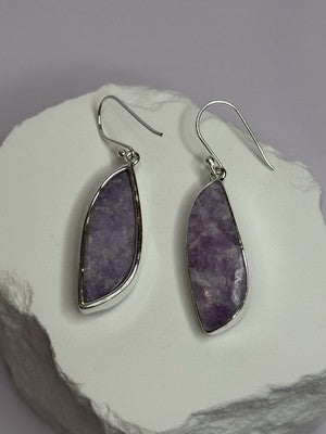 925 Sterling Silver Lepidolite Earrings Length 2 Inch