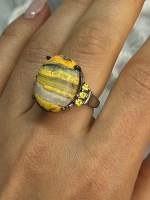 925 Sterling Silver Yashma & Citrine Ring Size 8