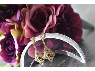 925 Sterling Silver Garnet & Marcasites Earrings