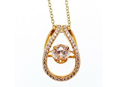925 Sterling Silver Gold Plated CZ Chain With Pendant Italy