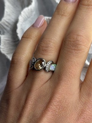 925 Sterling Silver Citrine & Opal & Beryl Ring Size 7