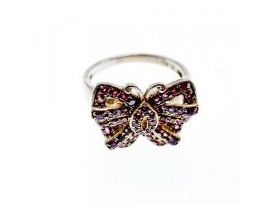 925 Sterling Silver Iolite & Pink Topaz "Butterfly" Ring Size 8