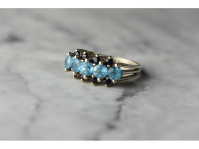 925 Sterling Silver Blue Spinel & Sapphires Ring Size 6.75
