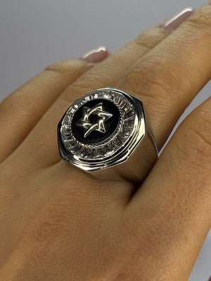 925 Sterling Silver Star of David Onyx & CZ Ring Size 9.5