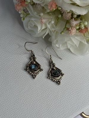 Vintage 925 Sterling Silver Labradorite Earrings Length 1.80 Inch