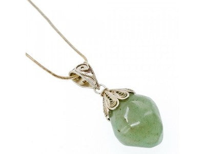Vintage 925 Sterling Silver Green Jade "Openwork"  Сhain with pendant