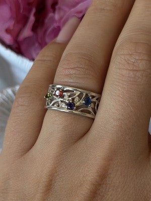 925 Sterling Silver Multi Color Spinel Ring Size 7