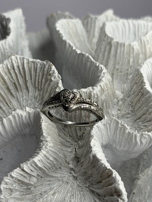 JWBR 925 Sterling Silver 0.04 ct Diamonds Heart Ring Size 6.5