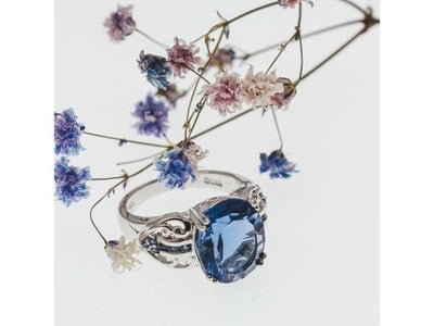 925 Sterling Silver Aquamarine & Iolite Ring Size 6.5
