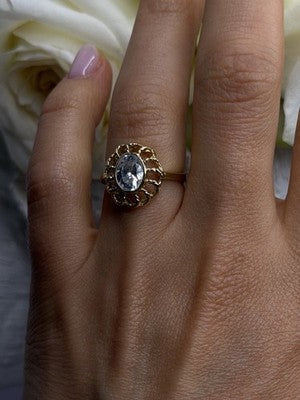Floral Halo 925 Sterling Silver Gold Plated Clear Cz Ring Size 6.5