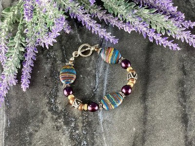 925 Sterling Silver Multicolor Jasper Bracelet Size 7.5 IN