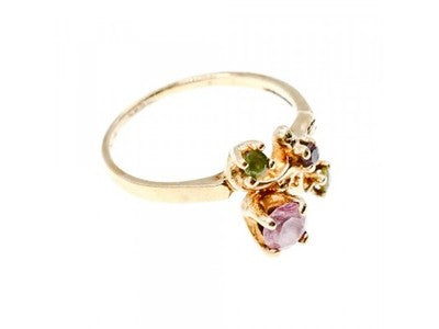 14K Yellow Gold Morganite, Iolite, Peridot & Citrine Ring Size 11