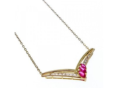 925 Sterling Silver Gold Plated Pink Topaz & Diamonds Necklace