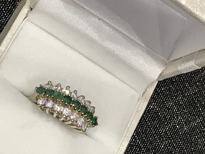 925 Sterling Silver White & Green CZ Ring Size 6.5