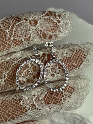 925 Sterling Silver Elegant CZ Earrings Length 1 Inch