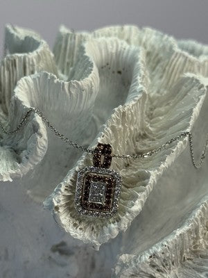 14K WHITE GOLD HESSONITE & DIAMOND NECKLACE LENGTH 18 INCH