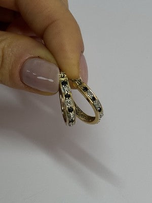 925 Sterling Silver Gold Plated Sapphire & Diamond Earrings Length 0.8 Inch