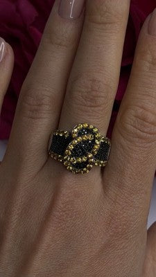 925 Sterling Silver Black Spinel & Yellow Sapphire Ring Size 10