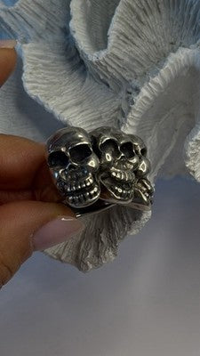 Triple Skull Gothic Biker Punk Rock 925 Sterling Silver Ring Size 9.5