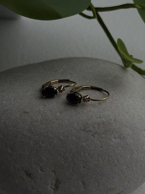 10K Yellow Gold Dark Blue Sapphire & Diamond Lever back Earrings