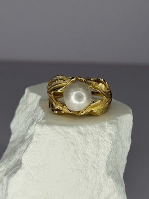 925 Sterling Silver Gold Plated Pearl Ring Size Adjustable