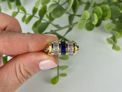 925 Sterling Silver Gold Plated Sapphires & CZ Ring Size 7