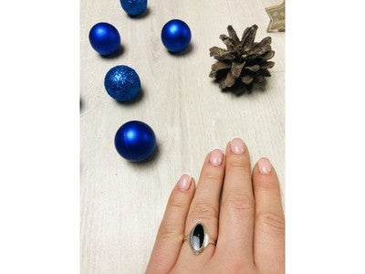 925 Sterling Silver Black Nephrite Ring Size 6.5