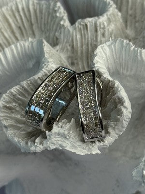 Classy 14K White Gold Diamond 1 Carat Earrings Length 0.83 Inch