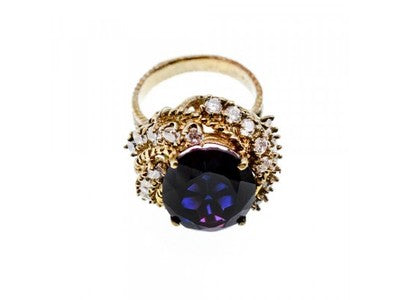 925 Sterling Silver Gold Plated Purple Spinel & CZ Ring Size 6