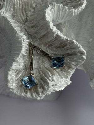 Shiny 925 Sterling Silver Topaz Earrings Length 1 Inch