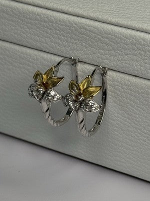 925 Sterling Silver Gold Plated Flowers Earrings Length 0.75 Inch
