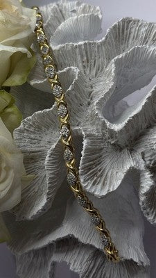 Elegant Tennis 925 Sterling Silver Gold Plated Bracelet Size 8